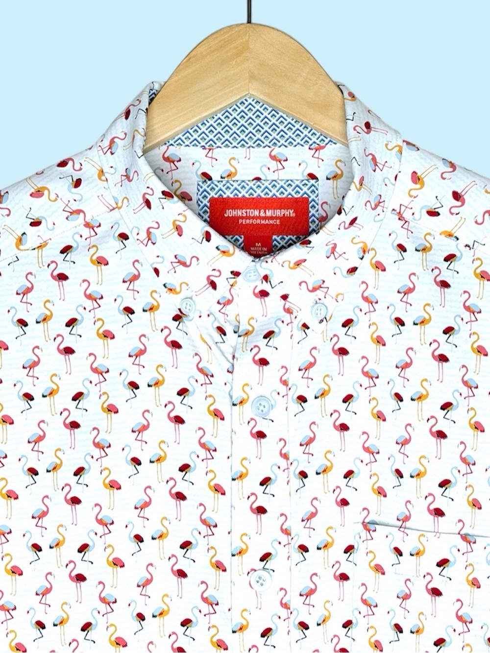 Men’s Johnston & Murphy Short Sleeve Performance Fabric Flamingo Shirt Size M